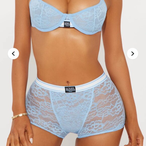Von Dutch Lace Underwire Bra And Boxer Short 2 Piece Set Size Medium - Blue - Picture 2 of 3
